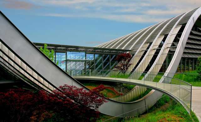 Modern building with green outdoor space