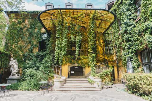 Hotel entry with lots of plants